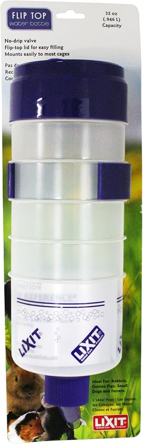 Lixit Lever Valve Top Fill No Drip Water Bottles for Rabbits, Chinchillas, Ferrets, Guinea Pigs and Adult Rats (32oz)