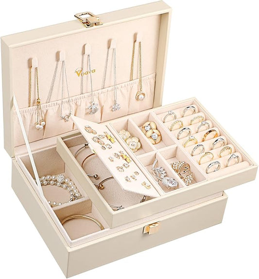 Voova Jewelry Box Organizer for Women Girls, 2 Layer Large Men Jewelry Storage Case, PU Leather Display Jewellery Holder w...