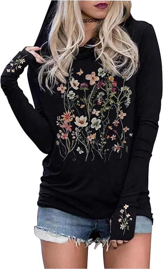 CHUNTIANRAN Hoodies Shirts for Women Early Fall Long Sleeve Tops Vintage Graphic Outfits Tops Fashion Pullover Tees 2025