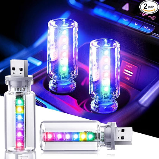 2PCS 13 in 1 USB Car Light, Plug in USB Interior Car Lights, Touch Control Mini Glass Bottle Night Lamp with 13 Modes & 7 ...