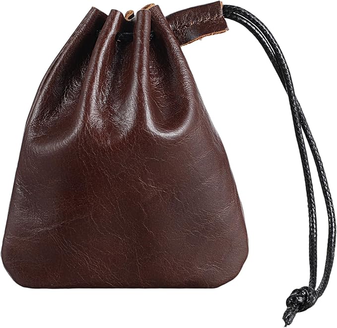 TIESOME 1 Pcs Leather Pouches, Drawstring Cowhide Bag, Small Waterproof Vintage Leather Pouch for Earphone Jewelry(Light B...