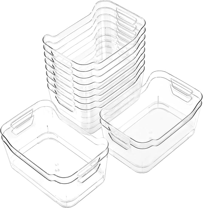AntStep 12 Pack Clear Plastic Storage Bins, Pantry Organizers and Storage, Clear Pantry Organizer Bins, Plastic Containers...