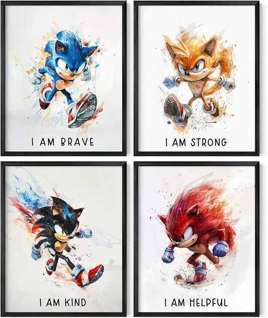 AllNurseryPrints Hedgehog Poster Set 4-Pack Wall Art for Kids Bedroom - Hedgehog Room Decor, Watercolor Wall Art, Hedge ho...