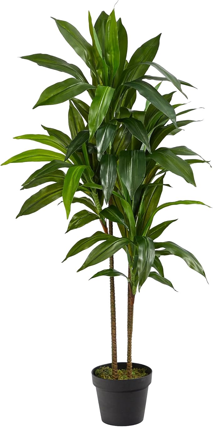 Nearly Natural 48in Artificial Dracaena with Real Touch Leaves and Multi Tonal Trunks, Large Indoor Silk Plant with Pot, M...
