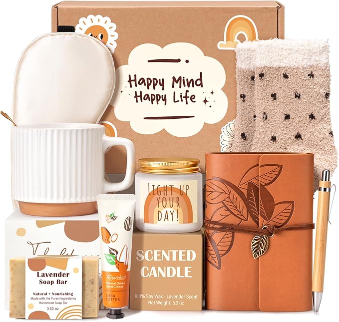 Gift Baskets for Women, 9pcs Unique Happy Birthday Gifts for Women, Thank You Basket Christmas Ideas Box w/Coffee Mug Her ...