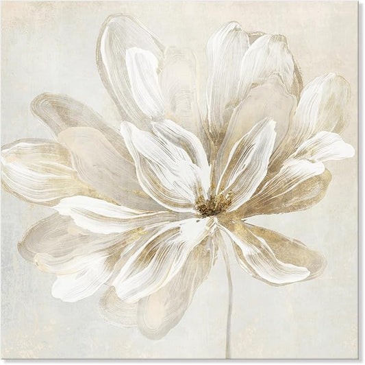 SEVEN WALL ARTS White Flower Wall Art Beige and Gold Blooming Flower Abstract Floral Artwork Print Poster for Living Room ...