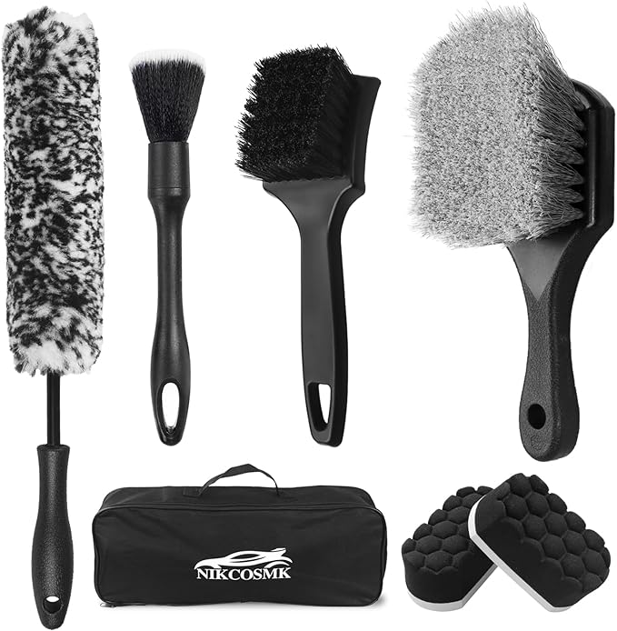 7Pcs Car Wheel Brush kit, Tire Brush, Wheel Cleaner Brush, Soft-bristled Rim Cleaner Brush, Tire Shine Applicator Pad, Car...