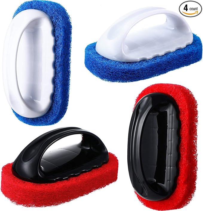 BBTO 4 Pack Teak Brush Cleaner with Handle Teak Cleaning Brush Cleaning Scrub Scouring Pads Scrubbers for Simple Easy Poli...