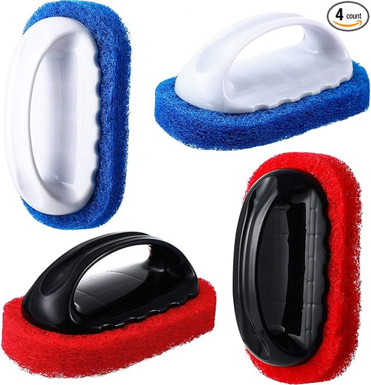 BBTO 4 Pack Teak Brush Cleaner with Handle Teak Cleaning Brush Cleaning Scrub Scouring Pads Scrubbers for Simple Easy Poli...