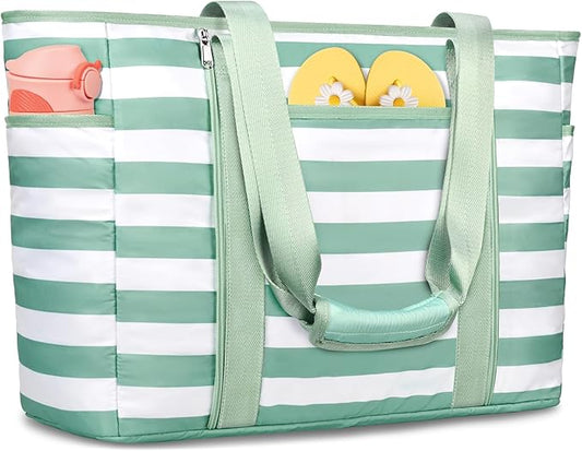 TEUEN Extra Large Beach Bags for Women, Waterproof Sandproof Beach Tote Bag Foldable Swim Pool Bag with Zipper and Wet Pocket