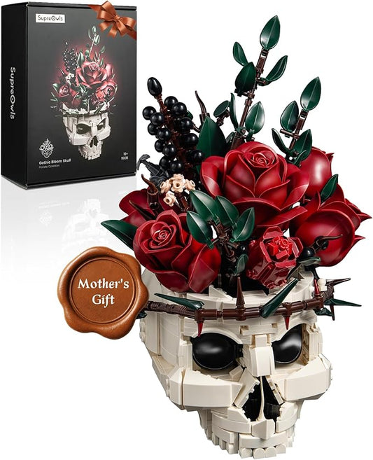iATOM Skull Roses Flower Bouquet Building Set, Botanical Collection Kit for Adult Women, Birthday Gifts for Mothers Day fo...
