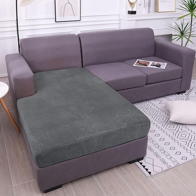 hyha Velvet Couch Cushion Covers, Stretch Chaise Lounge Sectional Couch Seat Covers L Shape for Sectional Sofa, Soft Sofa ...