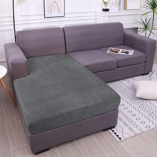hyha Velvet Couch Cushion Covers, Stretch Chaise Lounge Sectional Couch Seat Covers L Shape for Sectional Sofa, Soft Sofa ...