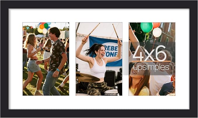 upsimples 8x14 Collage Picture Frame, Display Pictures 3 4x6 with Mat or 8x14 Without Mat, Wall Hanging 3 4x6 Picture Fram...