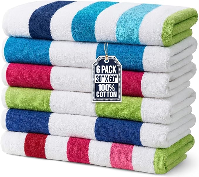 Ben Kaufman Terry Cabana Striped Towels - Oversized Towel for Beach & Pool - Soft Cotton Towels with Absorbent Design - St...