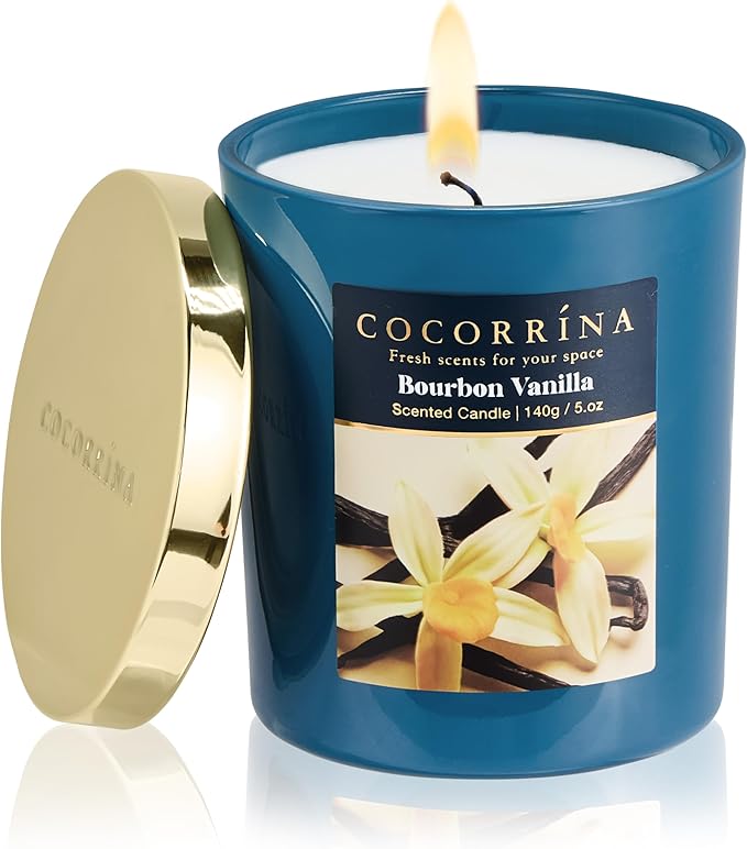 COCORRÍNA Fall Candles - Bourbon Vanilla 5 oz Soy Wax Scented Jar Candles for Home Scented, 31 Hours Burn Time, Aromathera...
