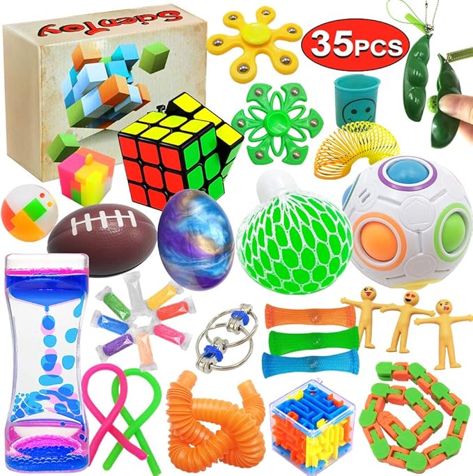Scientoy Fidget Toy Set, 35 Pcs Sensory Toy for ADD, OCD, Autistic Children, Adults, Anxiety Autism to Stress Relief and A...