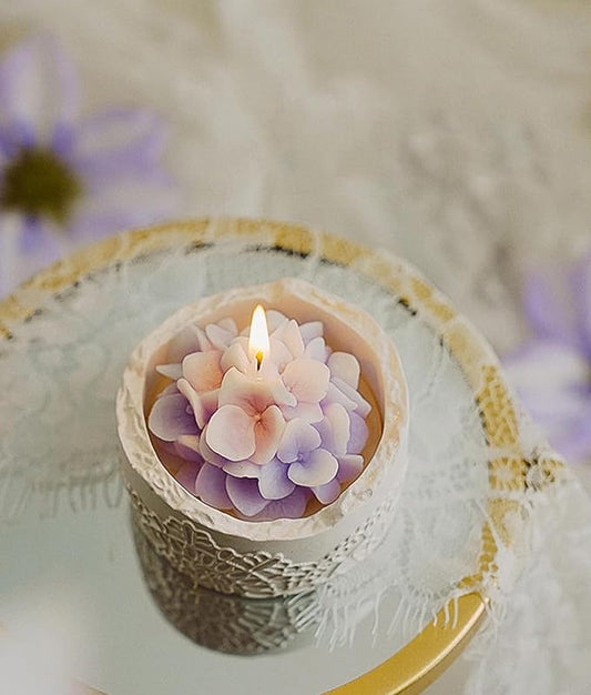 Hydrangea Flower Shaped Scented Candle,Enchanting Hand-Poured Aesthetic Soy Wax Aroma Decorative Candle for Table Photo Pr...