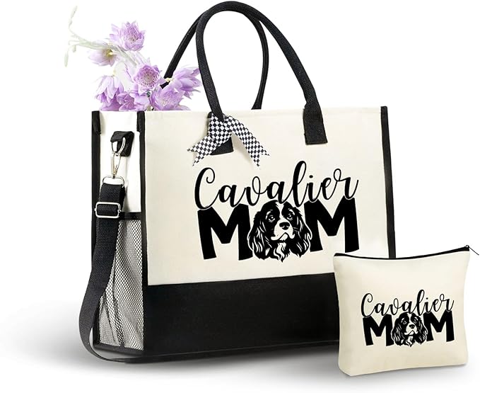 InnoBeta Cavalier Dog Gifts for Women Canvas Tote Bag, Cavalier Dog Gifts Tote with Top Zipper Closure and Shoulder Strap ...