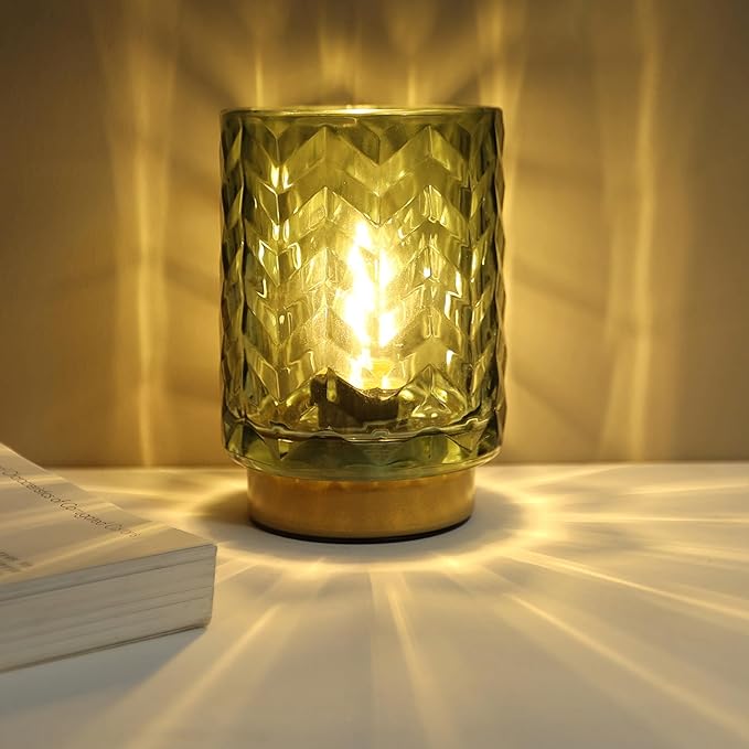 LUSHARBOR Battery Operated Table Lamp, Small Lamp Bedside Decor Ambient, Cordless Glass Table Lamp Battery Powered for Boo...
