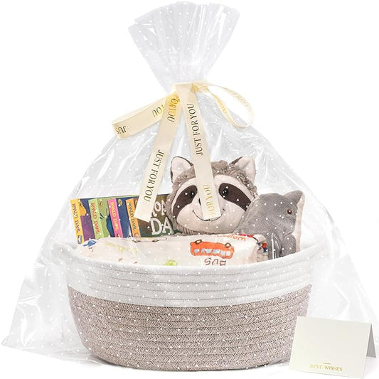 CHICVITA Gift Basket Empty to Fill, Mothers Day Basket, Small Basket with Bags & Ribbon, Dog Toy Storage, 12"x 8"x 5", Brown