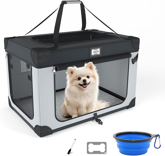 QUIBBLICK 24 Inch Portable Collapsible Dog Crate, Travel Pet Crate with Soft Warm Blanket and Foldable Bowl for Small Dogs...