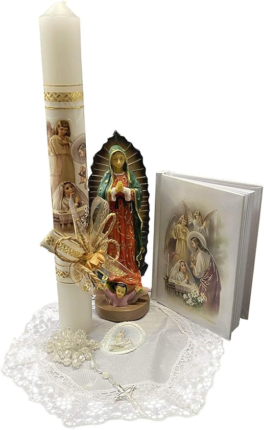 Lito First Candle Set for Girls - White Kit for Holy 1st Communion with Figurine - Spanish