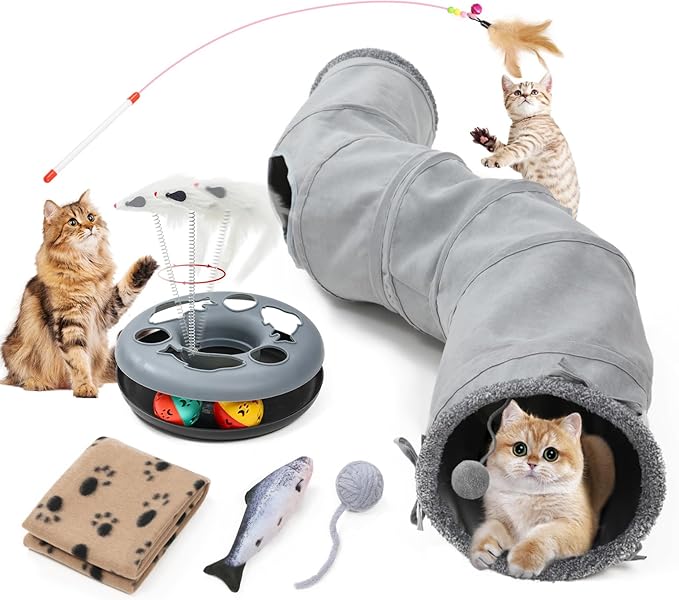 TSEB4TEP Cat Tunnel, Indoor Cat Toy, Roller Track Cat Toy, Collapsible S-Shaped Play Tube, 10.5 Inch Diameter Maze Cats Ho...