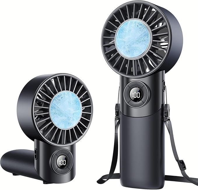 Eastfox 2026 Upgrade 3 In 1 Handheld Portable Turbo Fan with Ice Cooler,Rechargeable 100 Speed Mini Personal Fan 10500 RPM...