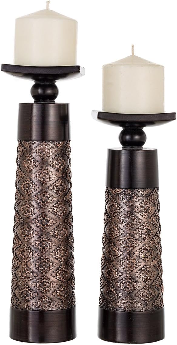 Creative Scents Dublin Brown Pillar Candle Holder Set of 2 - Home Decor Aesthetic, Coffee Table Decor Mantel Centerpieces ...