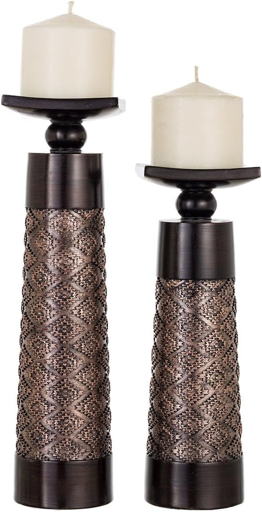 Creative Scents Dublin Brown Pillar Candle Holder Set of 2 - Home Decor Aesthetic, Coffee Table Decor Mantel Centerpieces ...