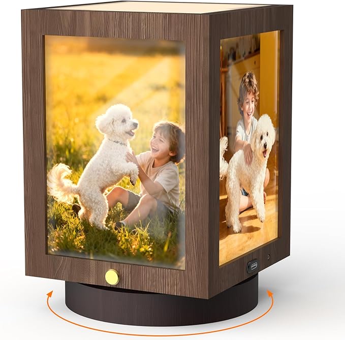 Mixoo 4x6 Picture Frame Light , Vintage Rotating Photo Frame Tabletop Lamp, Touch Desk Lamp for Bedroom Bedside, Table lam...