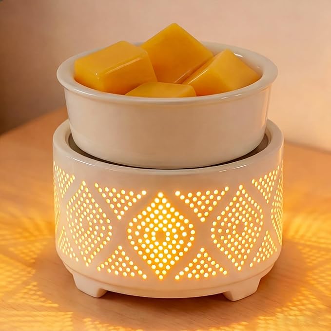 Wax Melt Burner Ceramic Electric 4-in-1 Candle Warmer Lamp with 7-Color LED Light Fragrance Oil Burner for Scented Wax Can...