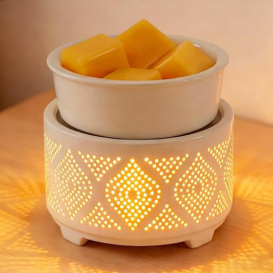 Wax Melt Burner Ceramic Electric 4-in-1 Candle Warmer Lamp with 7-Color LED Light Fragrance Oil Burner for Scented Wax Can...
