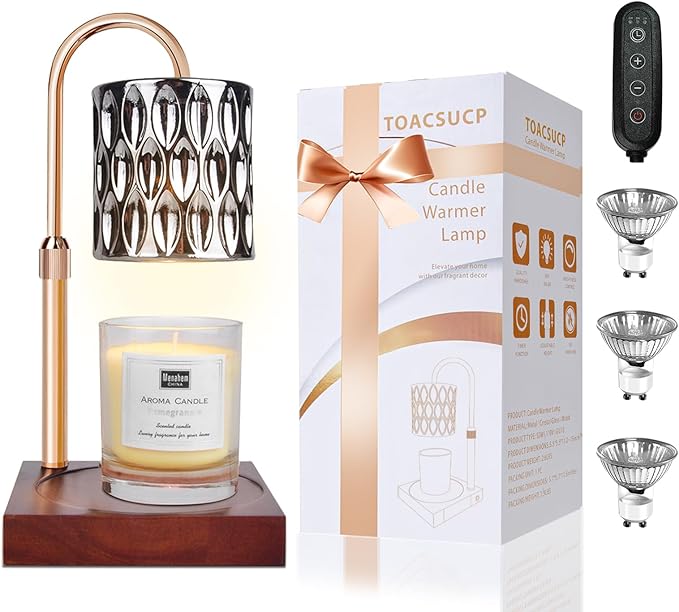TOACSUCP Candle Warmer Lamp with 3 Bulbs, Adjustable Height Dimmable Candle Warmer with Timer, Compatible with Large Jar C...
