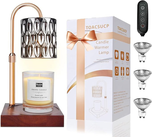 TOACSUCP Candle Warmer Lamp with 3 Bulbs, Adjustable Height Dimmable Candle Warmer with Timer, Compatible with Large Jar C...