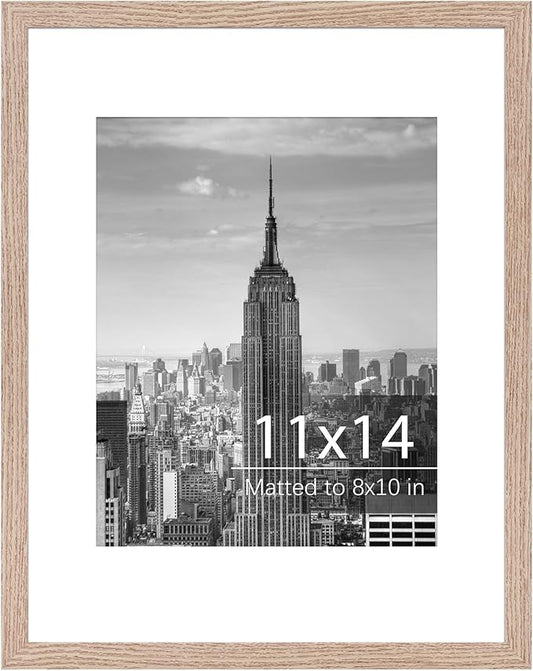Fixwal 11x14 Poster Frame Natural Woodgrain Picture Frame 8x10 with Mat or 11x14 without Mat, Vertical and Horizontal Wall...
