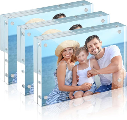 HOUSE DAY Acrylic Picture Frames 4x6, 3 Pack Magnetic 4 x 6 Picture Frame, Double Sided Clear 4x6 Photo Frame with Microfi...