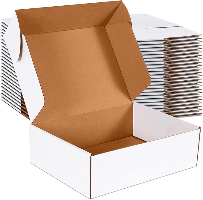 JOWLOT 12x9x4 inch Shipping Boxes Set of 20, White Corrugated Cardboard Box Literature Mailer for Mailing Packing Moving a...