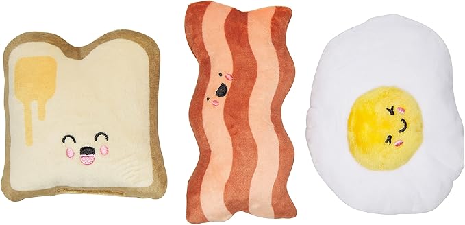 Pearhead Barkfast Dog Toys, Set of 3, Plush Pet Squeaker Toys, Breakfast Dog Toy Set, Toast Bacon & Egg Toy Set, Must Have...