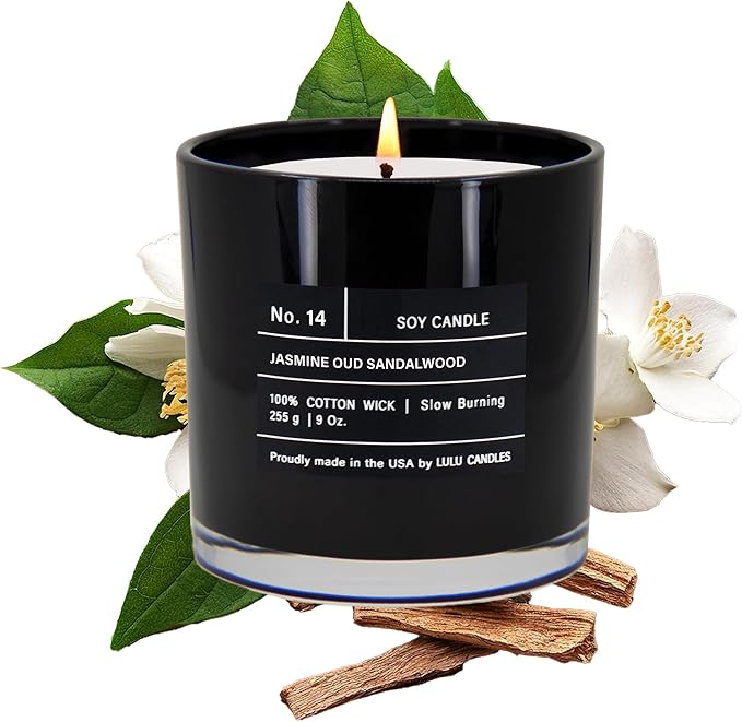 Lulu Candles | Jasmine, Oud & Sandalwood | Luxury Scented Soy Jar Candle | Hand Poured in The USA | Highly Scented & Long ...