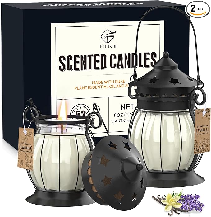 Scented Candles Gifts Set for Women, 2X 6 oz Aromatherapy Jar Candles for Home, Vanilla & Lavender Soy Wax Long Lasting Re...