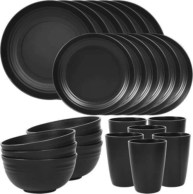 Quatish 24 Piece Plates and Bowls Sets for 6, Unbreakable Dinnerware Sets, Dish Set for Camping, Dishwasher Microwave Saf...