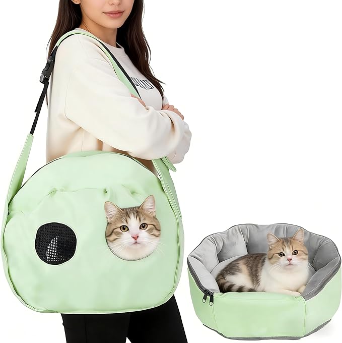 2-in-1 Convertible Pet Sling Carrier & Bed - with Breathable Mesh, Adjustable Strap & Pocket，for Travel, Vet Visit & Home ...
