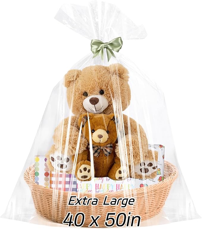 woric 6PCS Extra Large Cellophane Gift Bags 40x50 Inch Clear Cellophane Wrap Storage Bags for Gift Baskets Mothers Day Gra...
