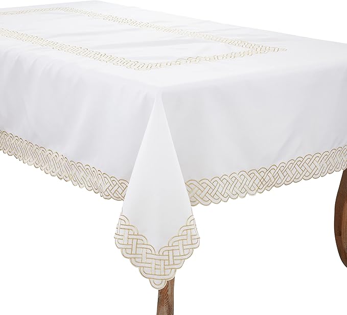 Saro Lifestyle Braid Embroidered Tablecloth, 65"x90", Gold