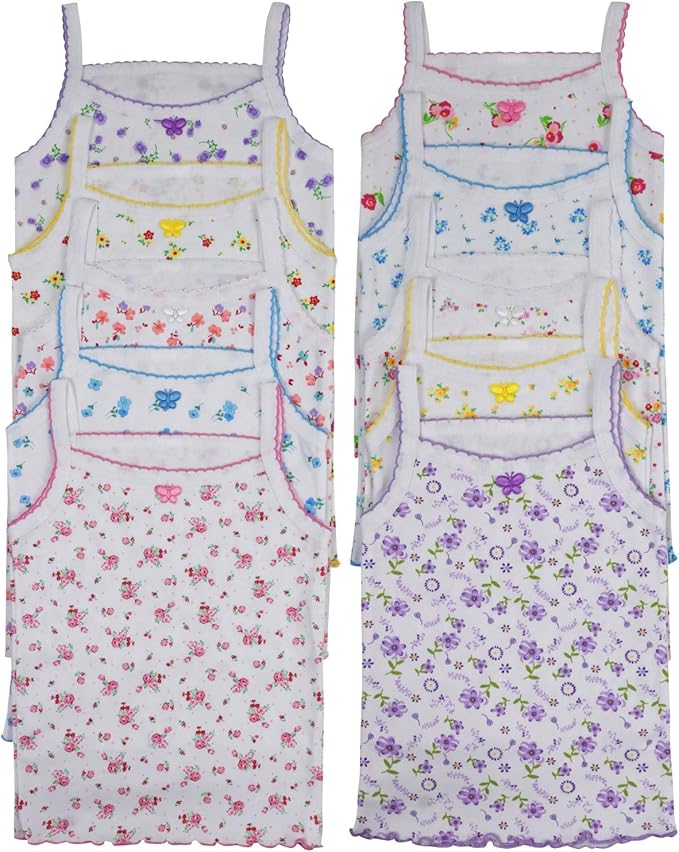 ToBeInStyle Girl's 4 Item Pack 100% Cotton Tank Tops or Spaghetti Strap Camisole Soft Undershirts