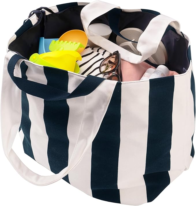 Bagelite 22'' 50L Large Beach Bag with Zipper, Extra Large Canvas Tote Bag for Women, Weekender Pool Bag