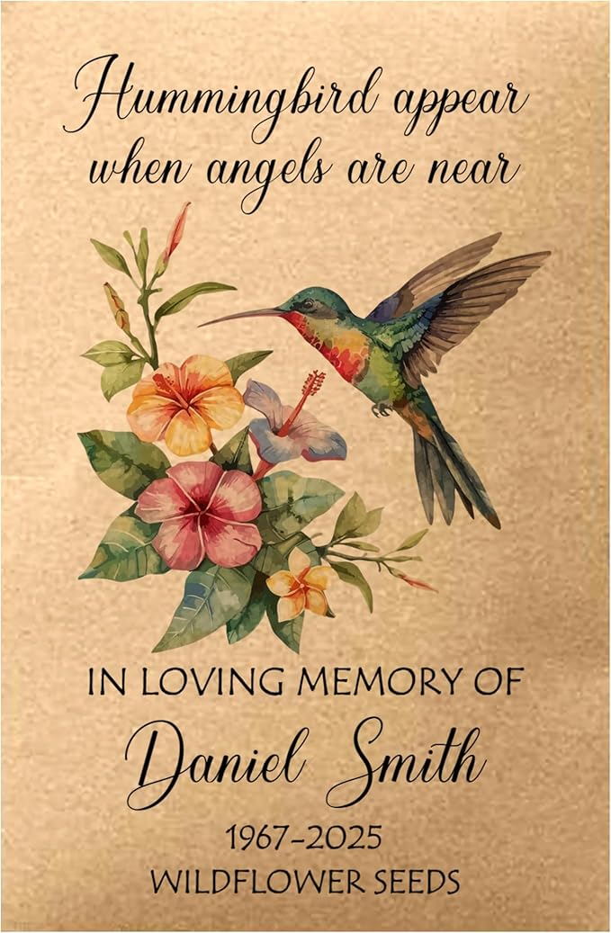 Personalized Hummingbird Wildflower Memorial Funeral Seed Packets,Remembrance Celebration of Life, Fvors for Funerals, Wak...