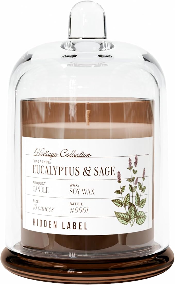 Eucalyptus & Alpine Sage Candle, 10oz Non Toxic Soy Candle in Clear Bell Jar, 55-Hour Clean Burn | Mountain Fresh Aromathe...